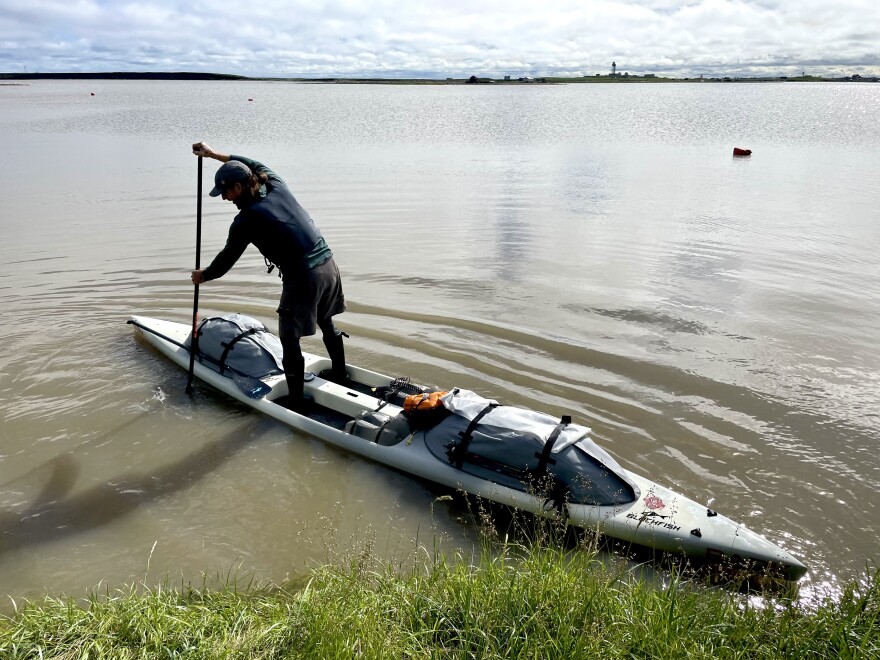 Adventurer Karl Kruger set out from Tuktoyaktuk, Canada, on July 24 to conquer the Northwest Passage with an estimated 150 pounds of food and gear strapped to his paddleboard.