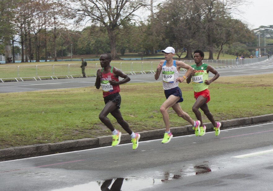 Portland marathoner Galen Rupp in this file photo runs his way to a bronze medal at the 2016 Olympic Games in Rio de Janeiro. He's hoping for similar success in Eugene this year.