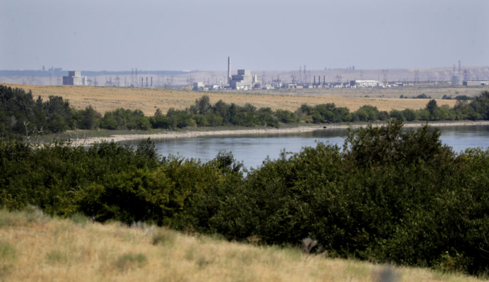 Buildings on the Hanford Nuclear Reservation along the Columbia River are seen from the Hanford Reach National Monument near Richland, Wash.