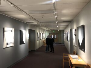 The Tahoma Center Gallery, on the second floor of the Catholic Community Services building in downtown Tacoma. Artists Dorothy Anderson Wasserman and JW Harrington showed NWPB Harrington's show on display in the space, "Black and White, abstracted." Photo by Lauren Gallup