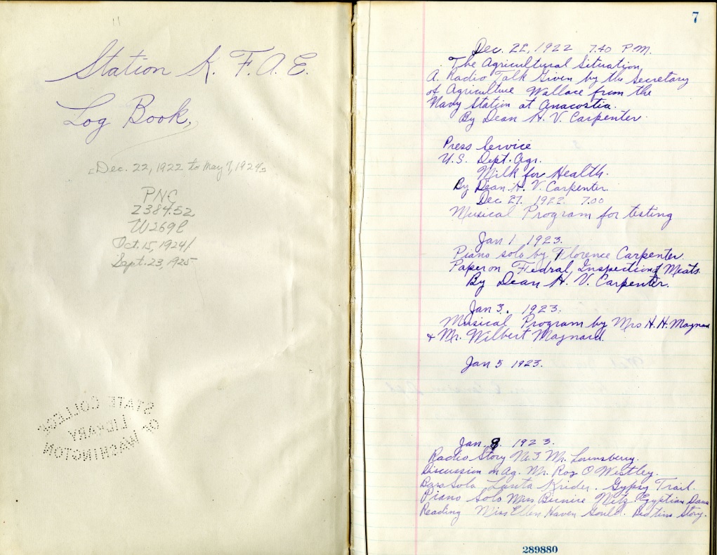 Notebook from 1920s of NWPB Radio