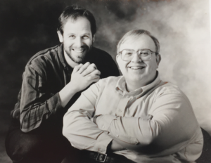 Black and white photo of Bill Morelock and Bob Christiansen the hosts of BOB & BILL.
