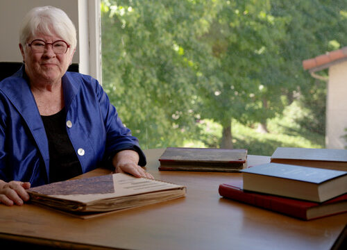 Claire Petrich, a landowner on the Thea Foss waterway, in an interview from the new documentary, "Turning the Tide." Photo courtesy of Mark Wilcken.