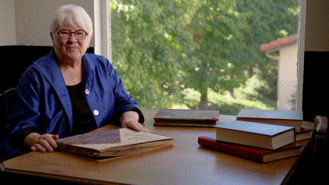 Claire Petrich, a landowner on the Thea Foss waterway, in an interview from the new documentary, "Turning the Tide." Photo courtesy of Mark Wilcken.