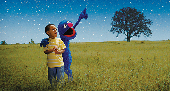 Grover and Boy looking at night sky