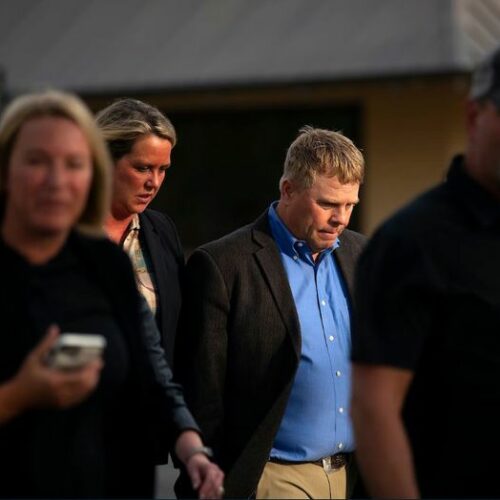 Cody Easterday walks with family members from the Federal Courthouse on South Third Street after being sentenced to 11 years, on Tuesday, October 4, 2022, in Yakima, Wash.