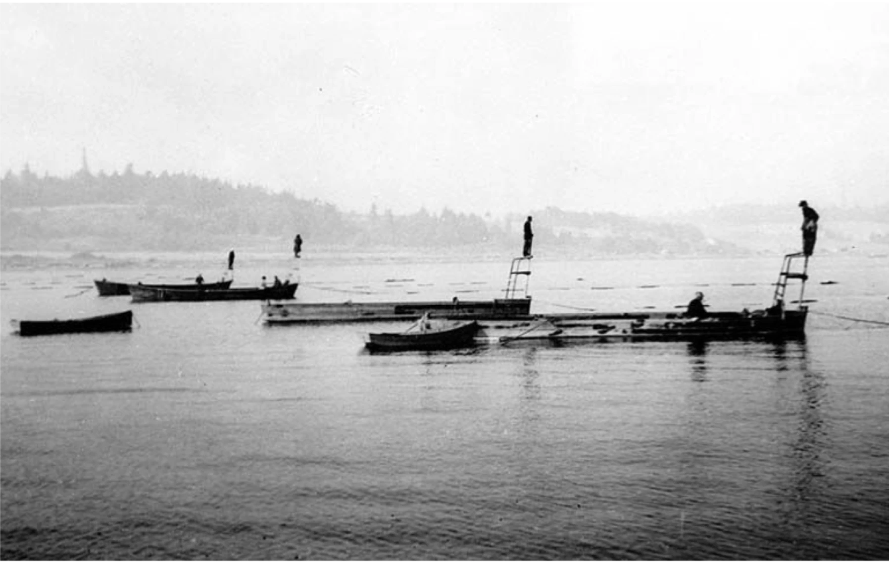 Reef netting for salmon near Point Roberts, Washington, circa 1940