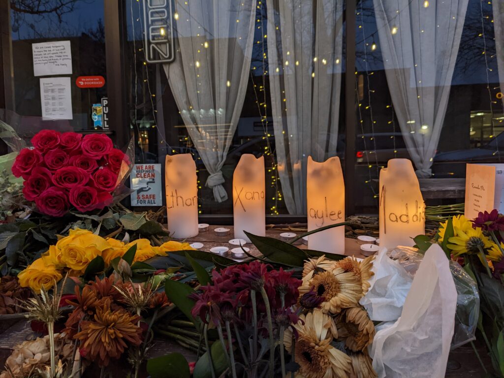 Flowers and candles at a vigil