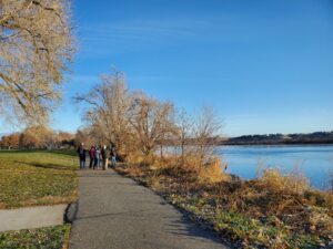 a group of people on a path