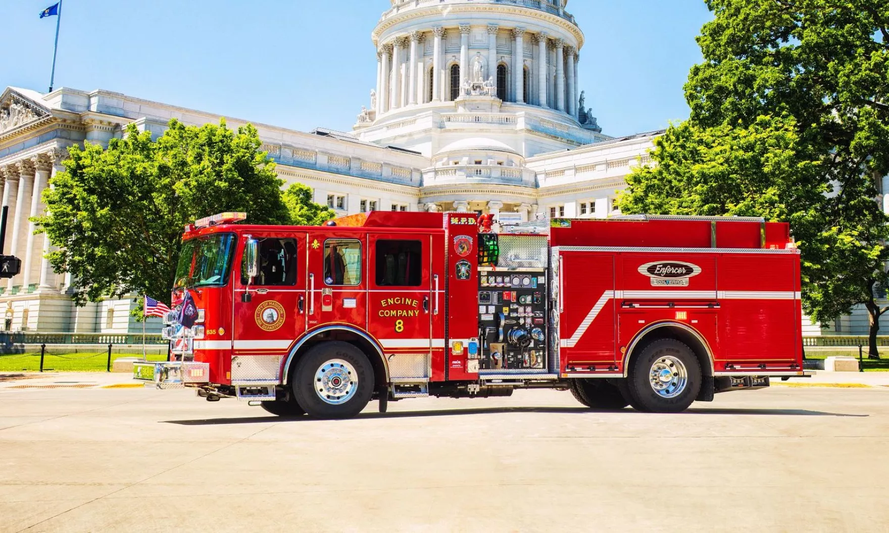 Portland Fire & Rescue would be the second department nationally to take delivery of an electric fire engine built by Pierce Manufacturing. This is the first one in service with the Madison Fire Department in Wisconsin