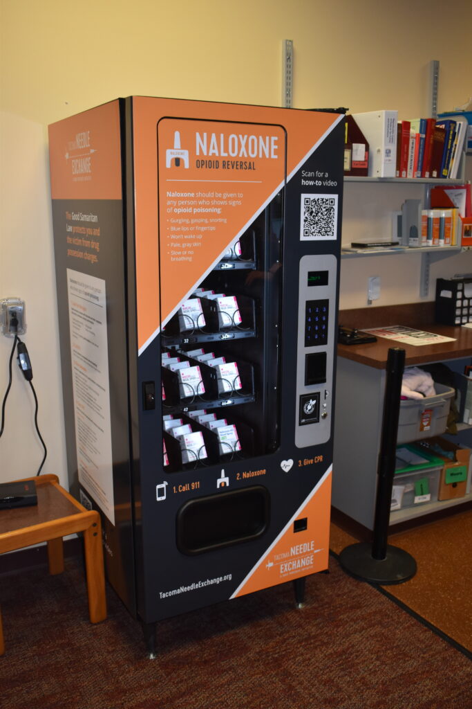 The Narcan vending machine in South Tacoma's Moore Library. Photo by Lauren Gallup.
