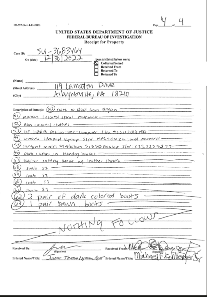 A white document shows a list of items in scribbled black handwriting.