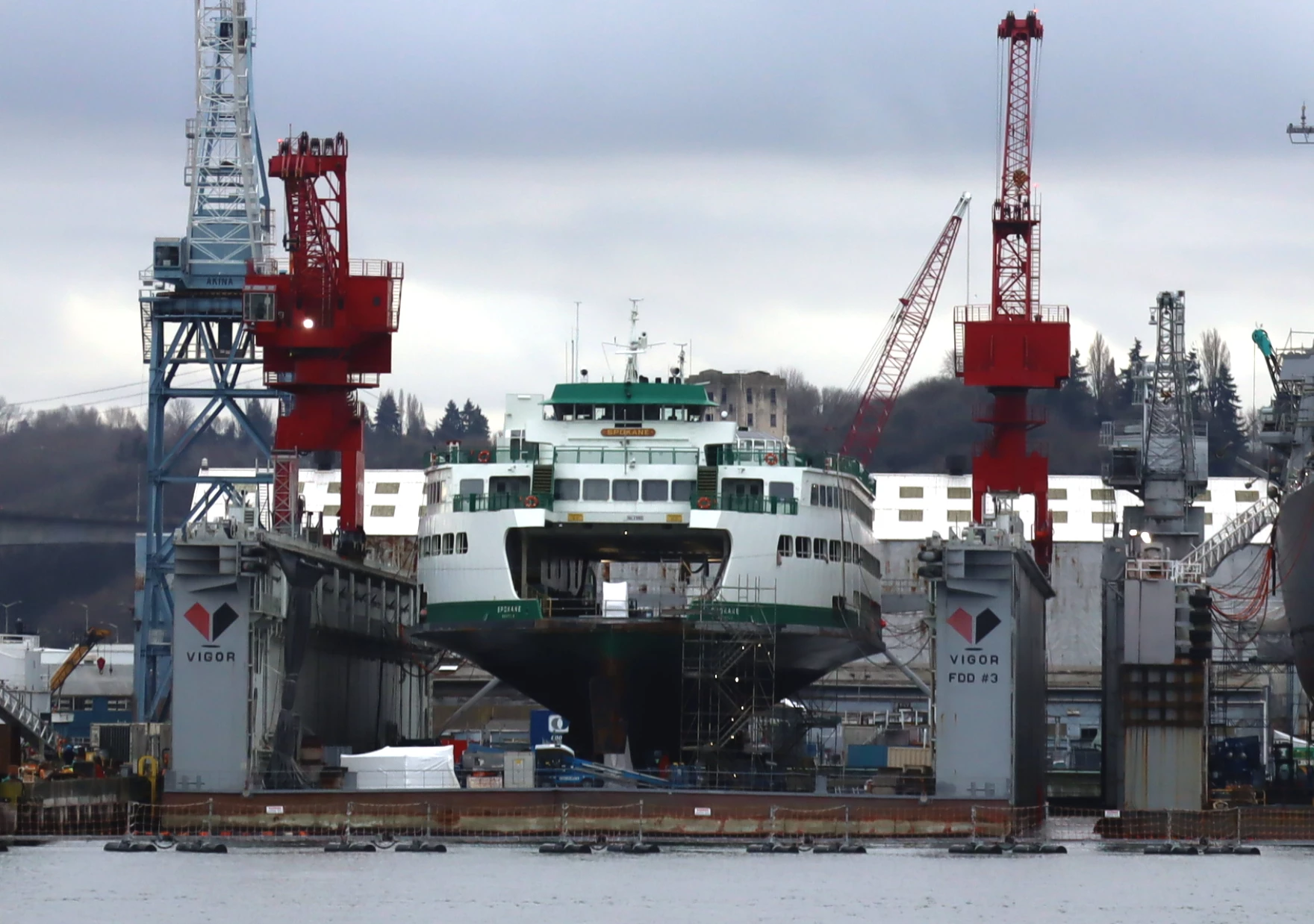 The aging state ferry Spokane was in drydock at its birthplace, the Vigor shipyard, as 2023 began. Whether future Washington ferries will also be built in Seattle is increasingly uncertain