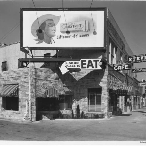 The exterior of Steve's Cafe, later commonly known as Steve's Gay '90s, as it appeared in April of 1951. The real-life dining and entertainment hot spot is a setting in the historical fiction novel, The Farewell Tour. Photo courtesy of Northwest Room at The Tacoma Public Library, Richards Studio A57331-36.