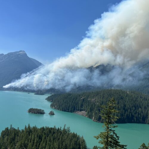 Aerial view of the Sourdough Fire burning in Whatcom County. Credit: InciWeb