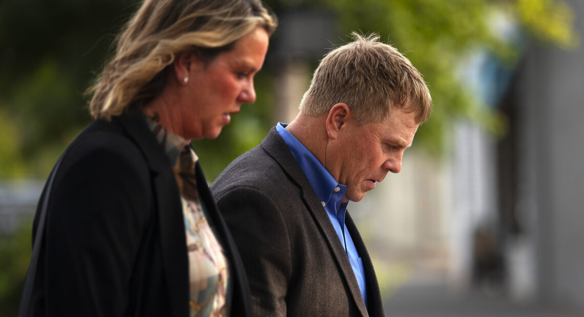 Cody Easterday walks with family members from the Federal Courthouse on South Third Street after being sentenced to 11 years, on Tuesday, October 4, 2022, in Yakima. KUOW Photo/Megan Farmer