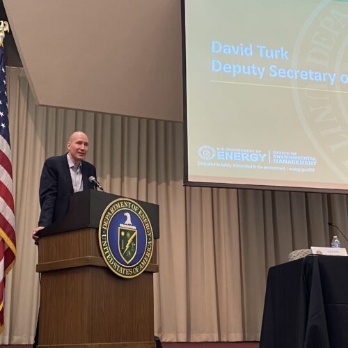 David Turk, federal Deputy Secretary of Energy, speaks to about 100 people during an informational meeting about potential clean energy development at Hanford.