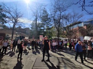 Members of the WSU Coalition of Academic Student Employees rally in May 2022 on WSU's Pullman campus. (Credit: WSU-CASE/UAW)