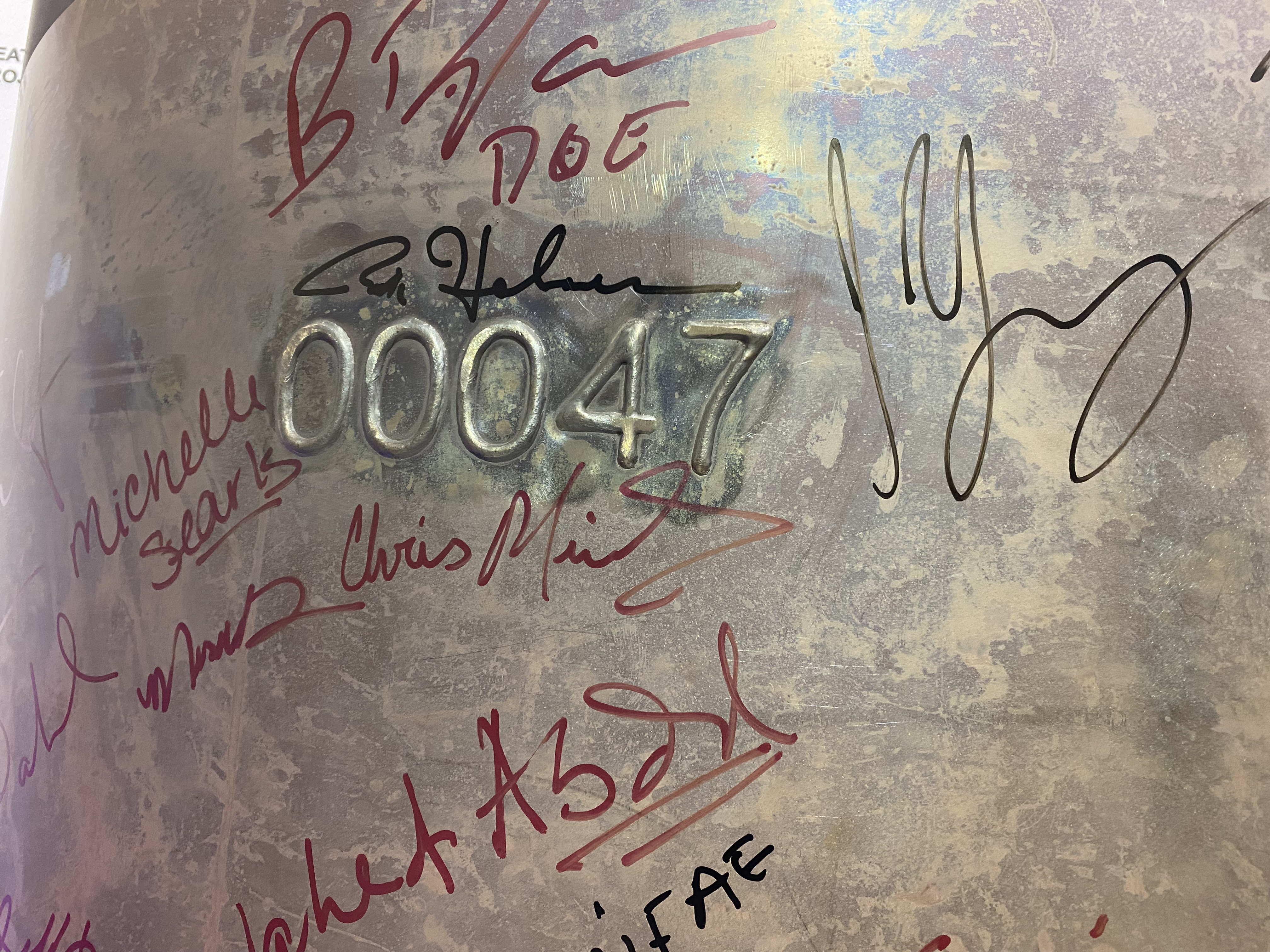 Top managers signed cast 00047 – the first glass produced at the Waste Treatment Plant at Hanford
