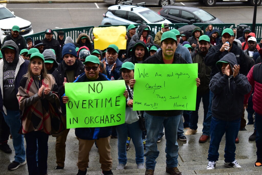 Farmworkers rally in Olympia to oppose to the agricultural overtime law.