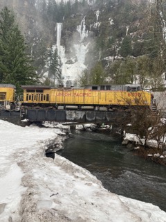 There is still significant snow underneath the railroad bridge near the Multnomah Falls Lodge, which poses an icy threat right above the flooding creek. The lodge is closed until conditions for getting there improve, U.S. Forest Service officials said. 