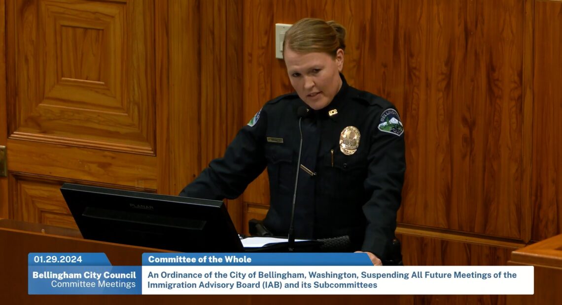 Bellingham's Police Chief, Rebecca Mertzig talking to the Bellingham's City Council.