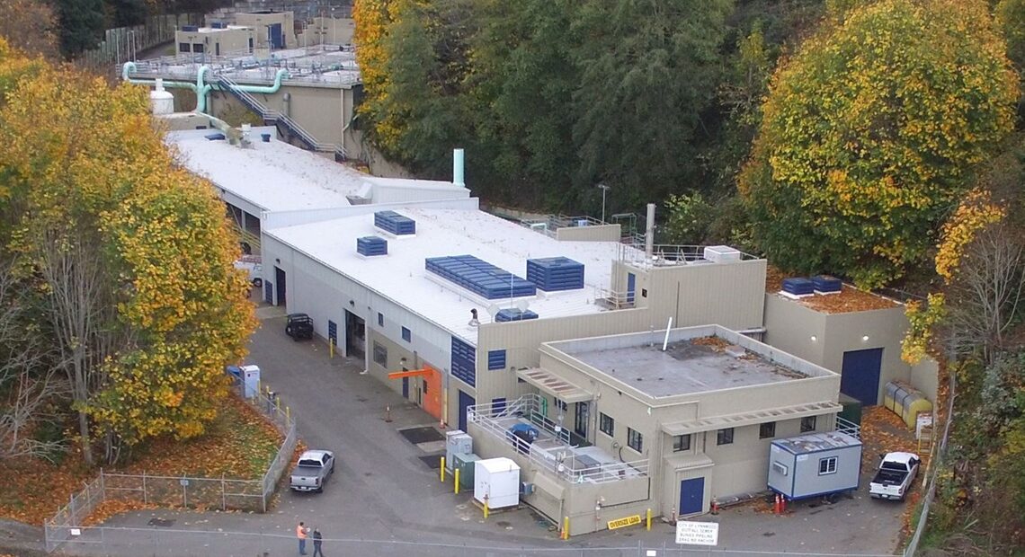 An aerial view of the City of Lynnwood's wastewater treatment plant. (Credit: City of Lynnwood)