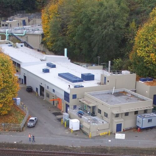 An aerial view of the City of Lynnwood's wastewater treatment plant. (Credit: City of Lynnwood)