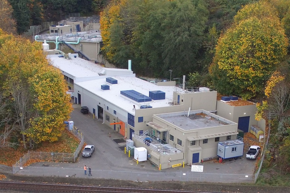 An aerial view of the City of Lynnwood's wastewater treatment plant. (Credit: City of Lynnwood)