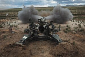 U.S. Army Soldiers with the Washington National Guard fire an M777 towed 155 mm howitzer at a direct fire range during annual training at the Yakima Training Center. (Credit: Staff Sgt. Adeline Witherspoon, U.S. Army National Guard)