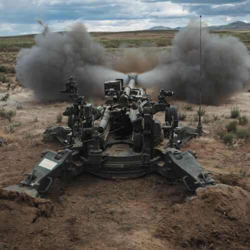 U.S. Army Soldiers with the Washington National Guard fire an M777 towed 155 mm howitzer at a direct fire range during annual training at the Yakima Training Center. (Credit: Staff Sgt. Adeline Witherspoon, U.S. Army National Guard)