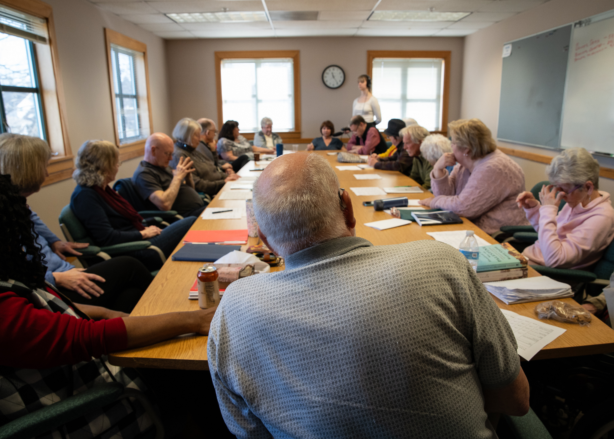 On March 14, almost two dozen participants gathered upstairs in the Port Angeles Senior and Community Center. Debate over presidential politics flourished. (Credit: Tela Moss / NWPB)