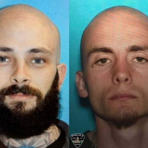 Mugshots of two men are shown.