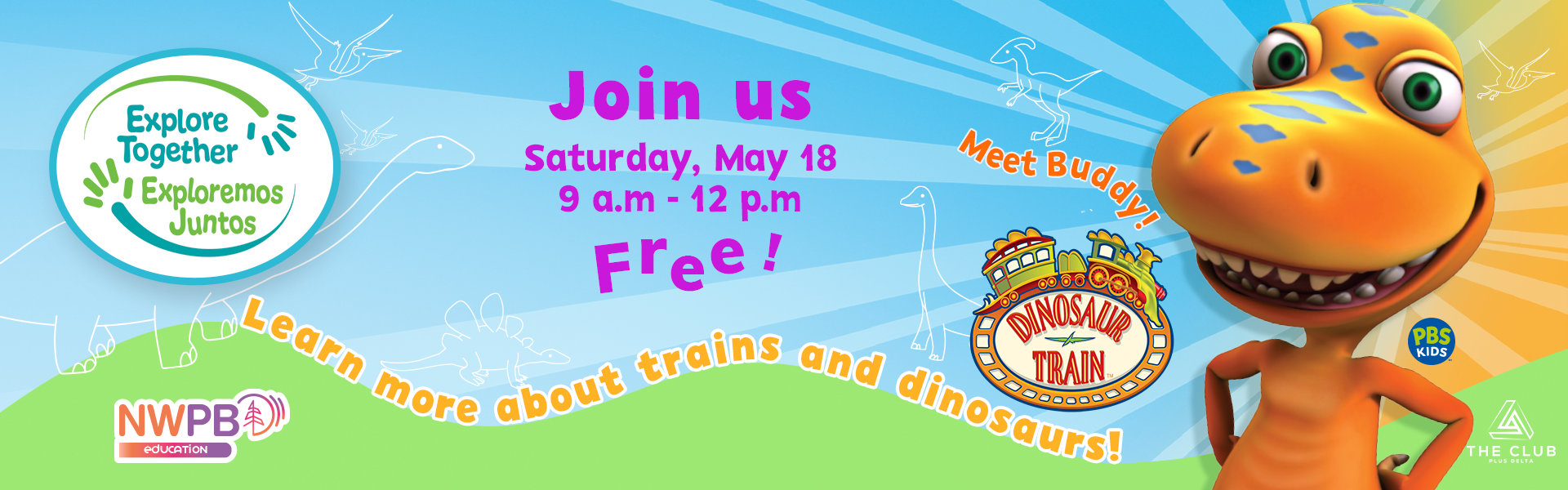Explore Together - Learn more about trains and dinosaurs. Join us Saturday, May 18 9:00 AM - 12:00 PM